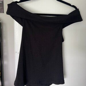 Lucky Brand Off The Shoulder Black Ribbed Shirt Size Large